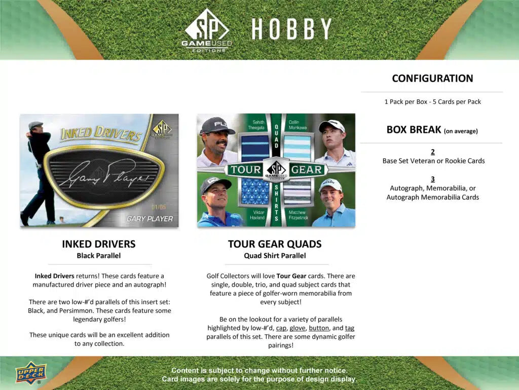 2024 UPPER DECK SP GAME USED GOLF HOBBY BOX