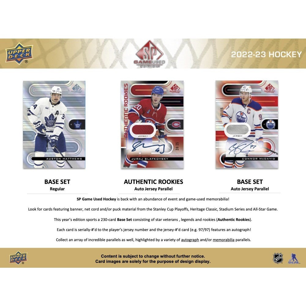 LIVE OPENING 2022-2023 UPPER DECK SP GAME USED HOCKEY HOBBY BOX