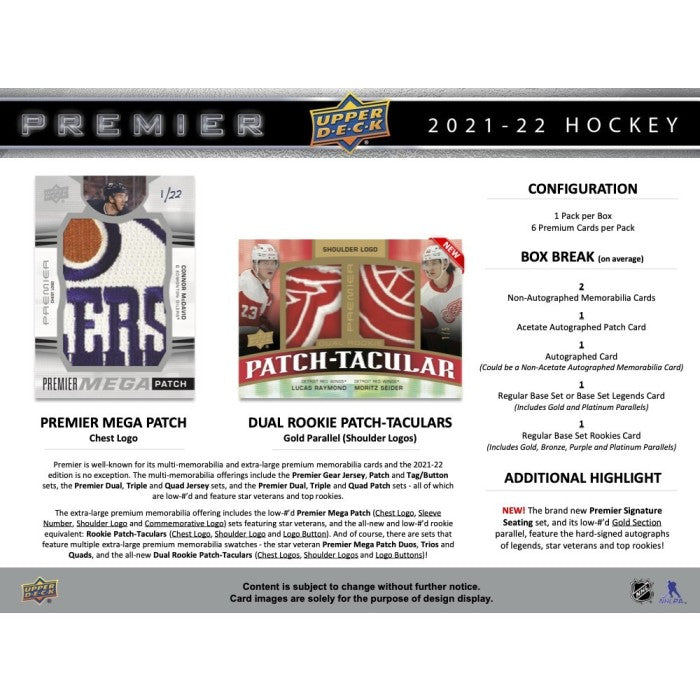 2021-22 UPPER DECK PREMIER HOCKEY HOBBY BOX