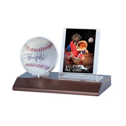 BASEBALL BALL/CARD HOLDER WOOD DARK